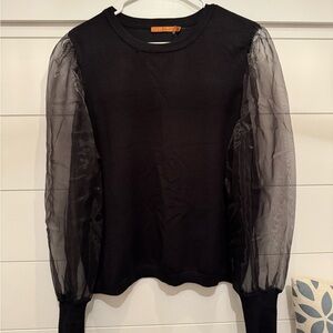 Belldini Black Fitted Sheer Puff Sleeve Blouse, Women’s XL